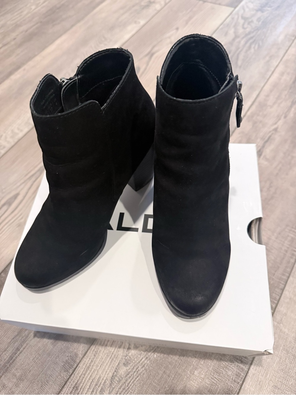 Aldo Black Leather Suede Ankle Booties with Block Heel